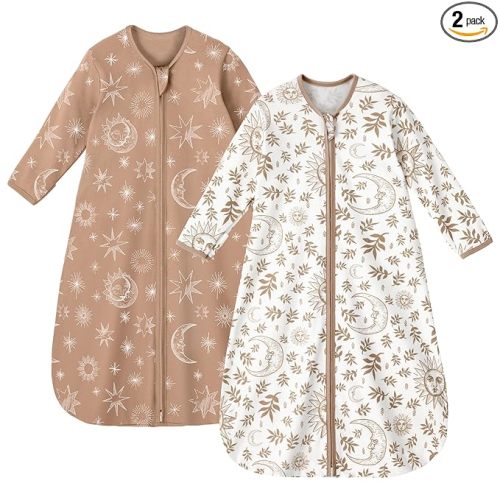 Unnivoll Baby Sleep Sack 6-12 Months 100% Cotton Long Sleeve Wearable Blanket Baby Sleep Bag with 2-Way Zipper 2 Pack 0.5 Tog Sleeping Sack for Newborn Infant