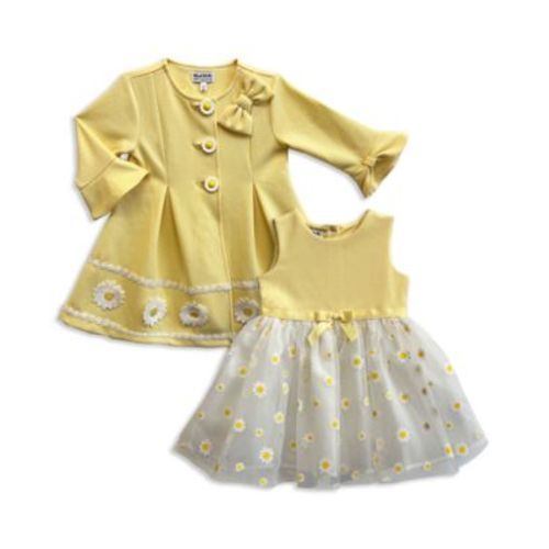 Baby Girls' Daisy Embroidered Swing Coat and Dress, 2-Piece Set