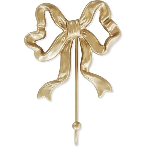 Bow Wall Hook,Small Wall Mounted Functional Hooks,Antique Gold Cast Iron Hook for Coats,Bags, Bath Towels,Room Decorations,Girls Room,Bathroom,Office(Three-Bows Hooks:8.27x5.59 inches)