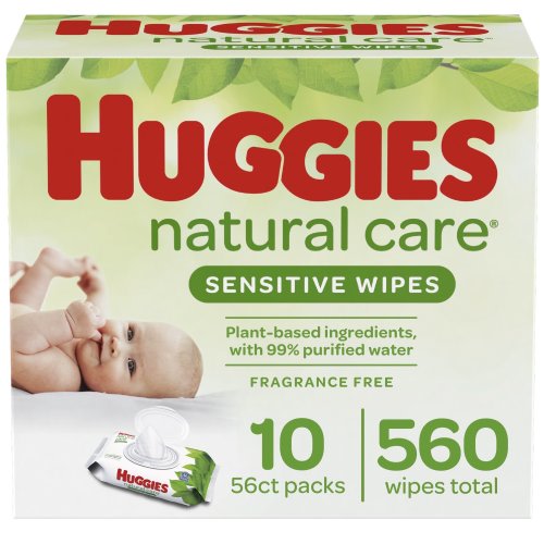 Huggies Natural Care Sensitive Baby Wipes, Unscented, 10 Flip-Top Packs (560 Wipes Total)