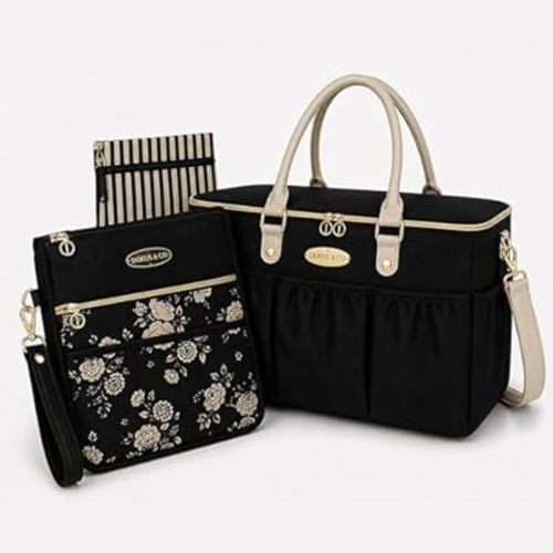 DOKUS & CO Premium Diaper Organization Set Structured Nursery Caddy Tote with Waterproof Travel Organizer Pouch for Baby Essentials, Pump Parts, Car & Gift Ready