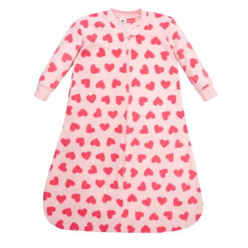 Hudson Baby Infant Girls Long-Sleeve Fleece Sleeping Bag, Bright Pink Hearts, 0-6 Months
