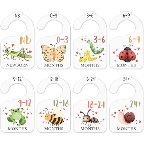 Insect Baby Closet Dividers, Cute Little Bug 8 Pack Double Sided Nursery Organizer From Newborn to 24 Months, Watercolor Clothes Size Hanger Separators for Boys Girls -18