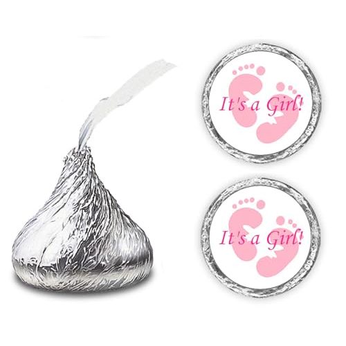324 Its a Girl Pink Footprints Kisses Labels for Baby Shower Or Baby Sprinkle Party Or Event Decorations, Stickers, Wrappers, Favors. Made in USA