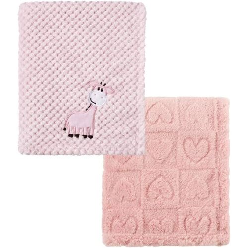 CREVENT 2Pcs 30''X40'' Cute Cozy Fluffy Warm Baby Blankets for Infants Toddlers' Bedding Crib Cot Stroller - Giraffe + Sherpa Pink