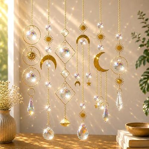 6Pieces Colorful Crystals Suncatcher Hanging Sun Catcher with Chain