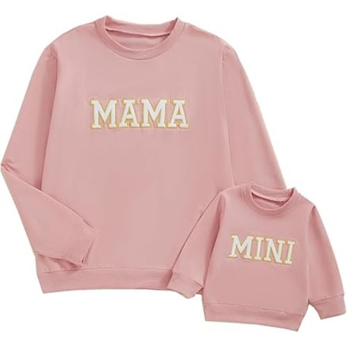 ZAXARRA Mommy and Me Matching Outfits Long Sleeve Crewneck Pullover Tops Mama Sweatshirt Mama and Mini Clothes