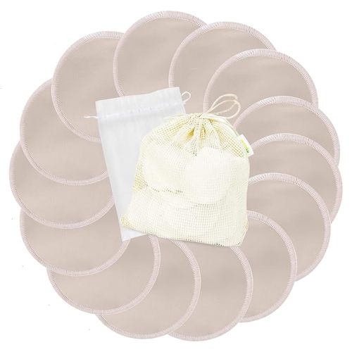 wegreeco Nursing Breast Pads (14 Pack) + Laundry Bag & Travel Storage Bag, 4.7 inch - Washable & Reusable Breastfeeding Nursing Pads (Rose Gold, Large, Plain Shape)