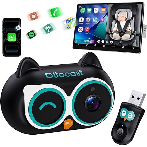 OTTOCAST Cabin Care Baby Car Camera with Wireless CarPlay, 1080P HD Rear Seat Monitor on Car Screen, No-Glow Night Vision, Split Screen Display, Safer Driving for Parents and Baby, 150° Wide Angle
