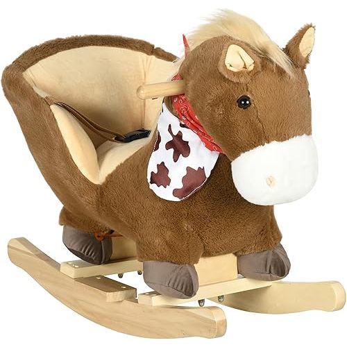 Qaba Baby Rocking Horse, Riding Horse, Plush Animal Rocker with Realistic Sound, Pedals for Ages 18-36 Months, Brown