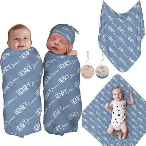 Personalized Baby Swaddle with Name, Baby Name Blanket, Personalized Baby Blanket, Custom Baby Blanket, Custom Newborn Baby Gift (Evergreen)