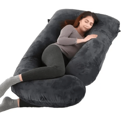 ALLOPERA Pregnancy Pillow, Full Body 57 Inch Maternity Pillow with Removable Washable Cover - Sleep Support for Legs, Back, Neck, Shoulder, HIPS, Belly for Pregnent Women, Black Grey Velvet Cover