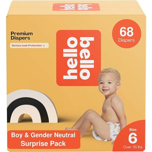 Hello Bello Premium Baby Diapers Size 6 I 68 Count of Disposable, Extra-Absorbent, Hypoallergenic, and Eco-Friendly Baby Diapers with Snug and Comfort Fit I Surprise Boy Patterns