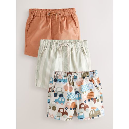 Rust Orange/Stripe/Transport Pull On Shorts 3 Pack (3mths-7yrs)