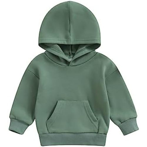 Lukivech Toddler Baby Boy Girl Hoodies Solid Color Long Sleeve Kangaroo Pocket Hooded Sweatshirt Top Fall Winter Clothes