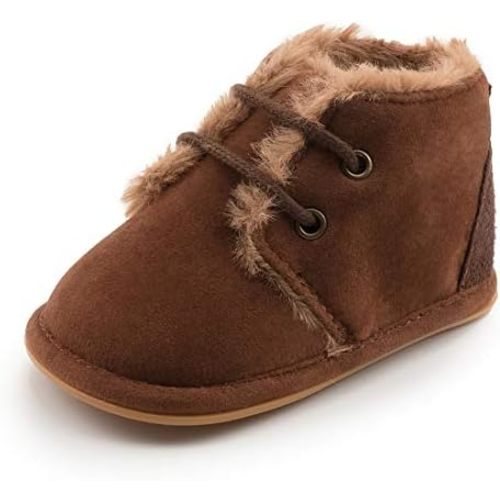 Baby Unisex Warm Snow Boots Newborn Leather Fur Lace Up Ankle Anti-Slip Rubber Texture Sole Toddler Prewalker Winter Crib Shoes