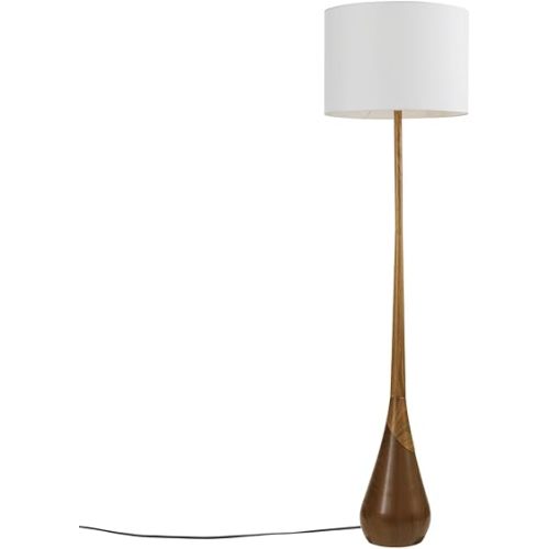Globe Electric Novogratz x Globe Harrington 65" Floor Lamp, 2-Tone Faux Wood Base, White Fabric Shade, Socket Rotary Switch 67225