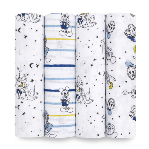 Free Shipping! Aden + Anais Essentials Disney Baby 100% Muslin Cotton Swaddle Blanket, Unisex, 4 Pack, Mickey Stargazer