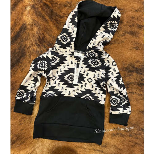 Black Aztec kids half zip hoodie