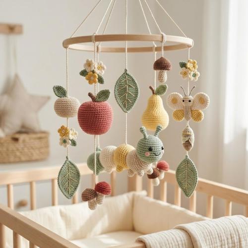 Caterpillar Baby Mobile | Handmade Crochet Crib Mobile | Garden Nursery Decor | Fruit Baby Mobile | Baby Shower Gift | V41M