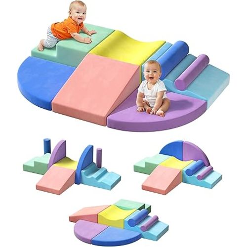 Extra Large 8-Piece Soft Climbing Toys for Toddlers, Foam Climbing Block Set with Jumbo Size, Boosts Motor Skills & Color Coordination, Safe Indoor Toy for Child Development