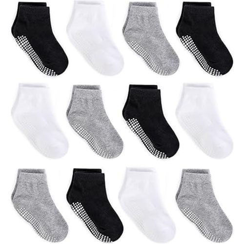 Zaples Baby Non Slip Grip Ankle Socks with Non Skid Soles for Infants Toddlers Kids Boys Girls
