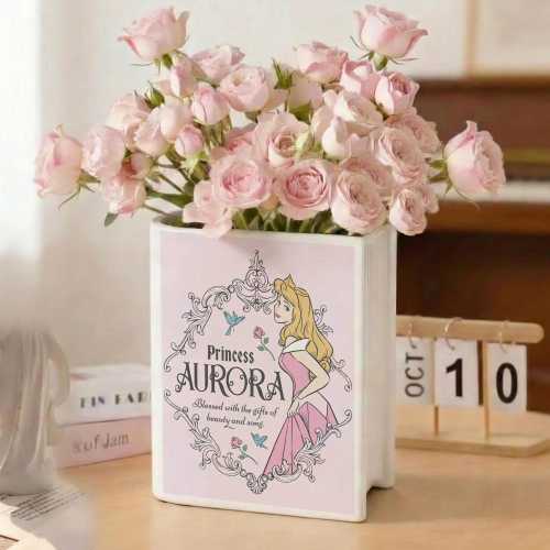 Sleeping Beauty Inspired Book Vase, Princess Aurora Ceramic Vase, Fairytale Princess Decor, Personalized Name Vase, Fantasy Bookshelf Decor