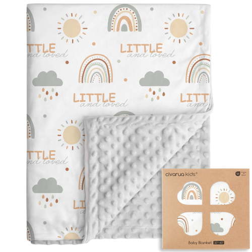 Gllquen Baby Minky Blanket Super Soft for Boys Girls, Baby Gifts Double Layer with Dotted Backing 30"x 40" , Clouds Rainbow
