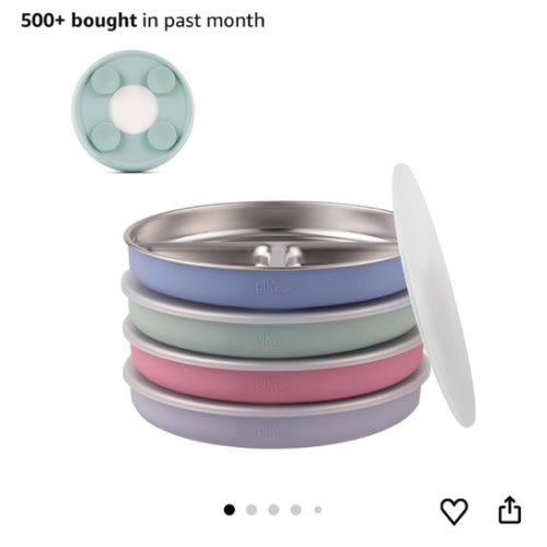 Elk and Friends Stainless Steel Divided Plates with Silicone Sleeve for Babies & Toddlers | Lids Included | Stay Put Suction | Dinner & Snack Plates | 4 Pack