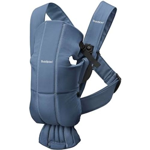BabyBjörn Baby Carrier Mini, Vintage Indigo, Woven | Newborn Carrier (7-25 lbs), Ergonomic, Easy-to-Use