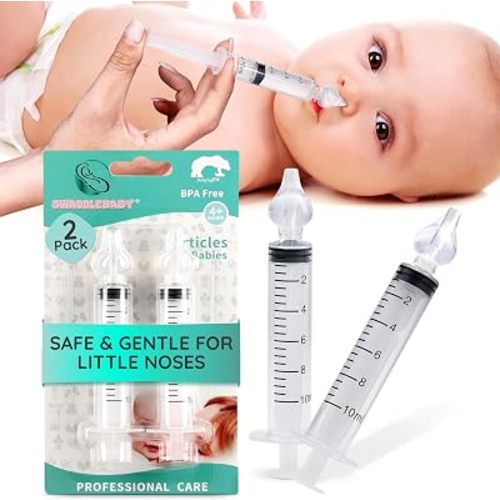 2 Pack Baby Nasal Syringe for Mucus Removal - 10ml, Soft Silicone Tip Nasal Aspirator for Baby Nose Cleaner, Sinus Rinse Syringe for Infants and Toddlers
