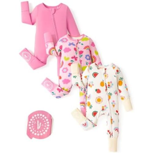 PATPAT Baby Boys Girls Bamboo Viscose Footies 3-Pack, NB-2T