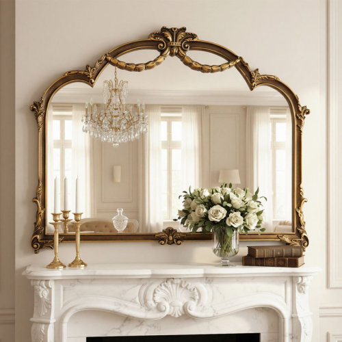 Astoria Grand Arch Antique Ornate Wall Mirror with Baroque Metal Frame,Vintage Mirror for Fireplace or Entryway Decor,39x30 inch, Vintage Gold & Reviews | Wayfair