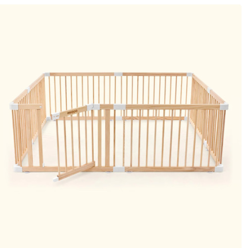 HARPPA Wooden Baby Gate Playpen | Non-Toxic Foldable DIY Adjustable Play Yard for Infants & Toddlers – Natural Finish Baby Fence for Small & Large Spaces