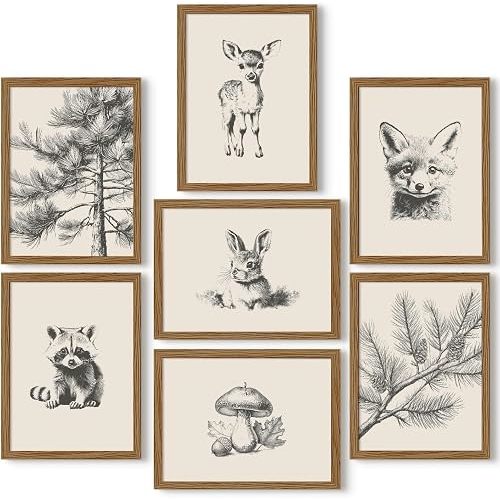 Nursery Wall Art Woodland Animal Canvas Wall Decor Baby Room Pictures Forest Animal Prints Kids Wall Art Pine Tree Poster Nature Vintage Artwork Deer Fox Painting for Bedroom 8x10x7 Inch Unframed