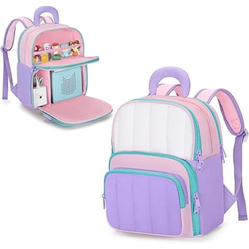 LoDrid Travel Backpack Compatible with Tonie Box 2/1, Storage Bag with Multiple Pockets for Audio Player Starter Set, Characters, Charger, Headphones and Accessories, Pink, Bag Only (Patented Design)