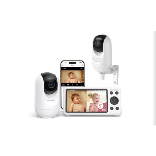 Momcozy BM04 Smart WiFi Baby Monitor with 2 Cameras, 5’’ 1080P Split Screen Video Baby Monitor with Camera and Audio, Clear Night Vision, 5000mAh Battery, 2-Way Audio