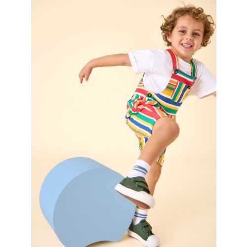 JoJo Maman Bébé Multi Colour Stripe 2-Piece Twill Dungaree Set & T-Shirt