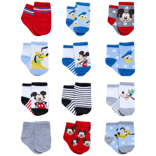 Disney Baby Boys Socks, 12-Pack, Mickey Mouse, Winnie The Pooh, Lion King, Toy Story