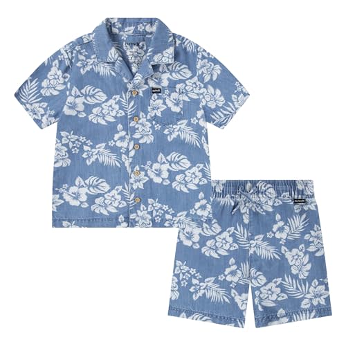 Hurley unisex-baby And Toddler Boys' Short Sleeve Button Up Shirt and Shorts 2-piece Outfit Set