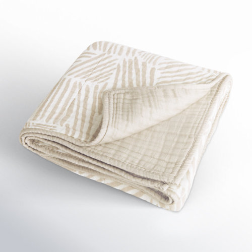 babyletto Oat Stripe Quilt In 3-Layer Muslin Cotton | Birch Lane