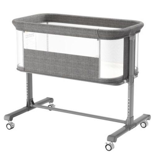 Kinder King Portable Baby Bassinet with Wheels, All-Mesh Bedside Sleeper, Newborn Crib with Removable Soft Mattress, Gray