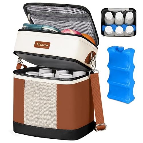 Breast Milk Cooler Travel Bag Up to 9 Ounces, Black and Brown