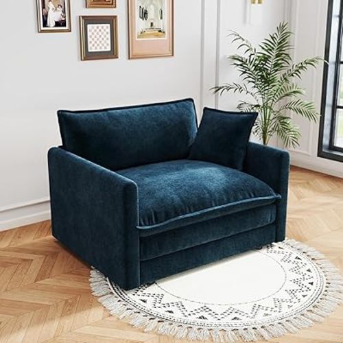 41.4" Sofa Modular Sectional Cloud Couch, 1-Seat Chenille Deep Seat Sofa with Pillow for Living Room, Bedroom and Apartment, Blue