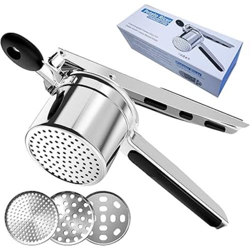 15 oz Stainless Steel Potato Ricer with 3 Interchangeable Plates, Large Capacity, Dishwasher Safe, Silicone Handles, Perfect for Mashed Potatoes, Baby Food, Vegetables & More