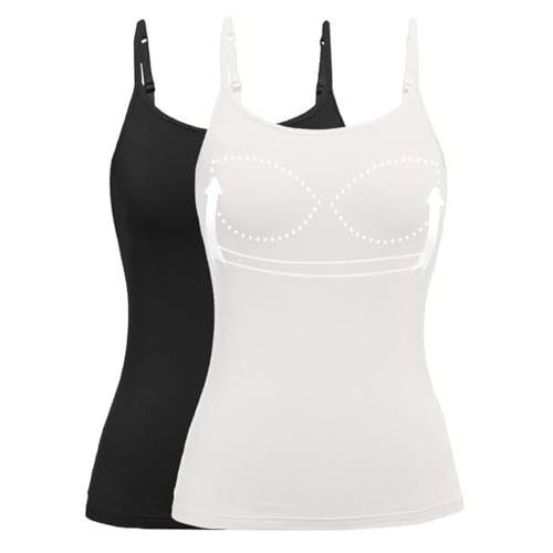 Womens Tank Tops Adjustable Strap Camisole with Built in Padded Bra Vest Sleeveless Layer Top 1/2/3 Packs