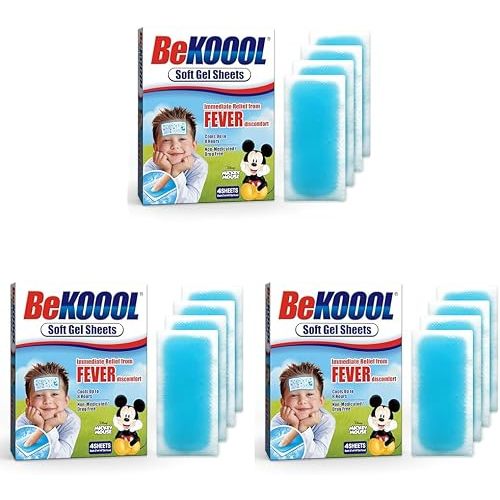 BEKOOOL Soft Gel Sheets for Kids for Cooling Relief from Fever discomfort | 4 Count (Pack of 3)