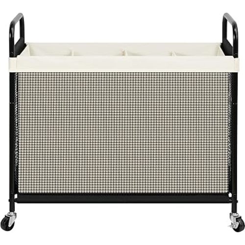 STO STO Laundry Hamper 4 Section, 140L Rolling Laundry Sorter Cart with Removable and Washable Liner Bag, Clothes Hamper with Wheels and Metal Handle for Laundry Room and Bedroom, Beige