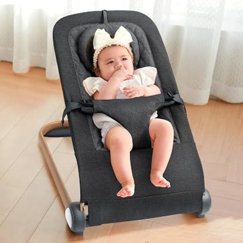 Baby Bouncer,Portable Seat for Infants, Ergonomic Design Baby Bouncer Chair-Black