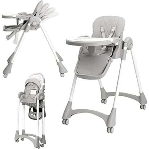 JOYMOR Foldable Baby High Chair, 4 in 1 Convertible Highchair for Eating, Height Adjustble and Multiple Recline, Compact Foldable Design for Easy Storage (Gray)